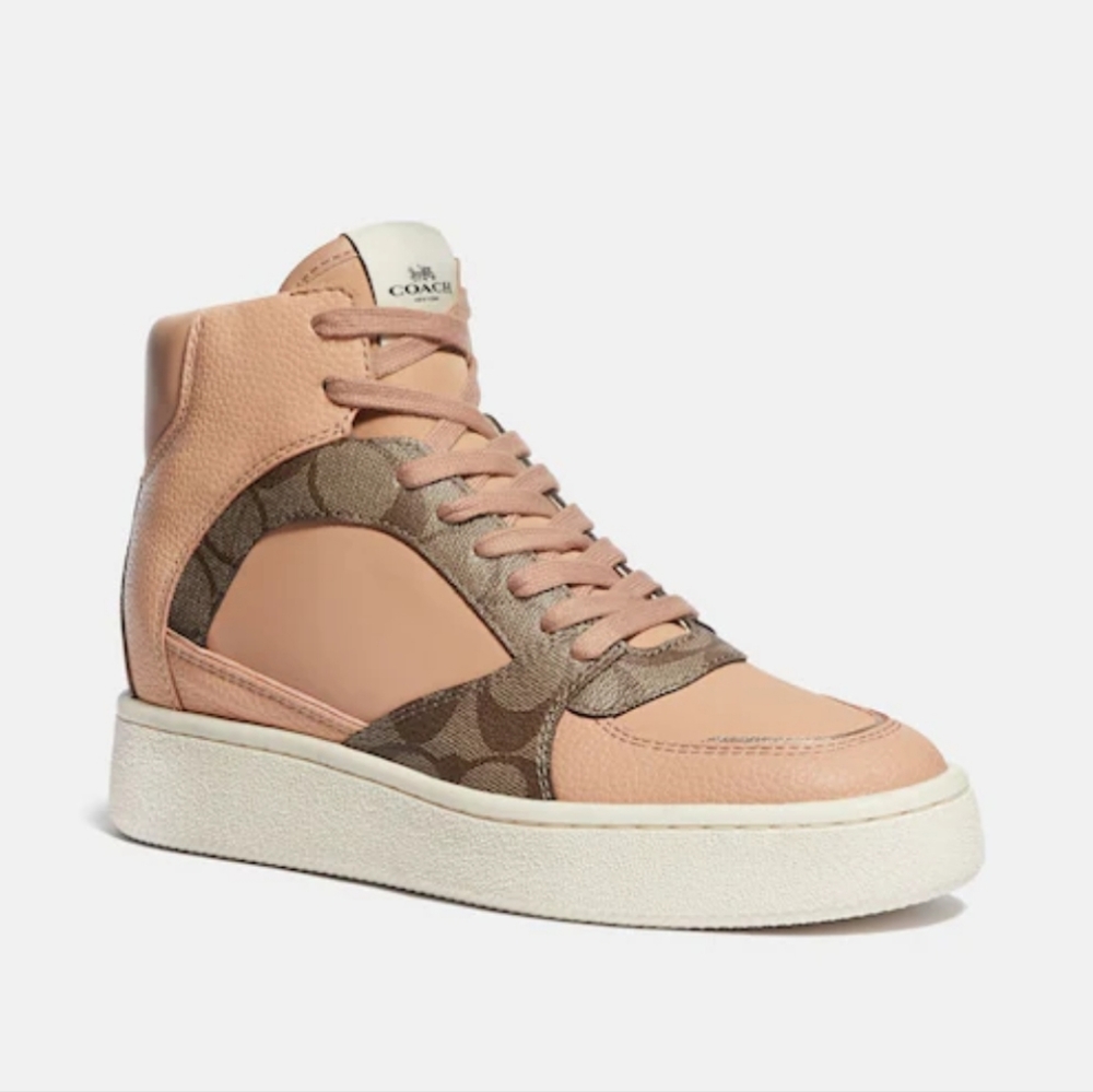 Coach New York Women Signature C230 Logo Cream High top Sneakers size 6.5B RARE
